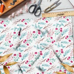 Ткань шелк Армани красные веточки на белом