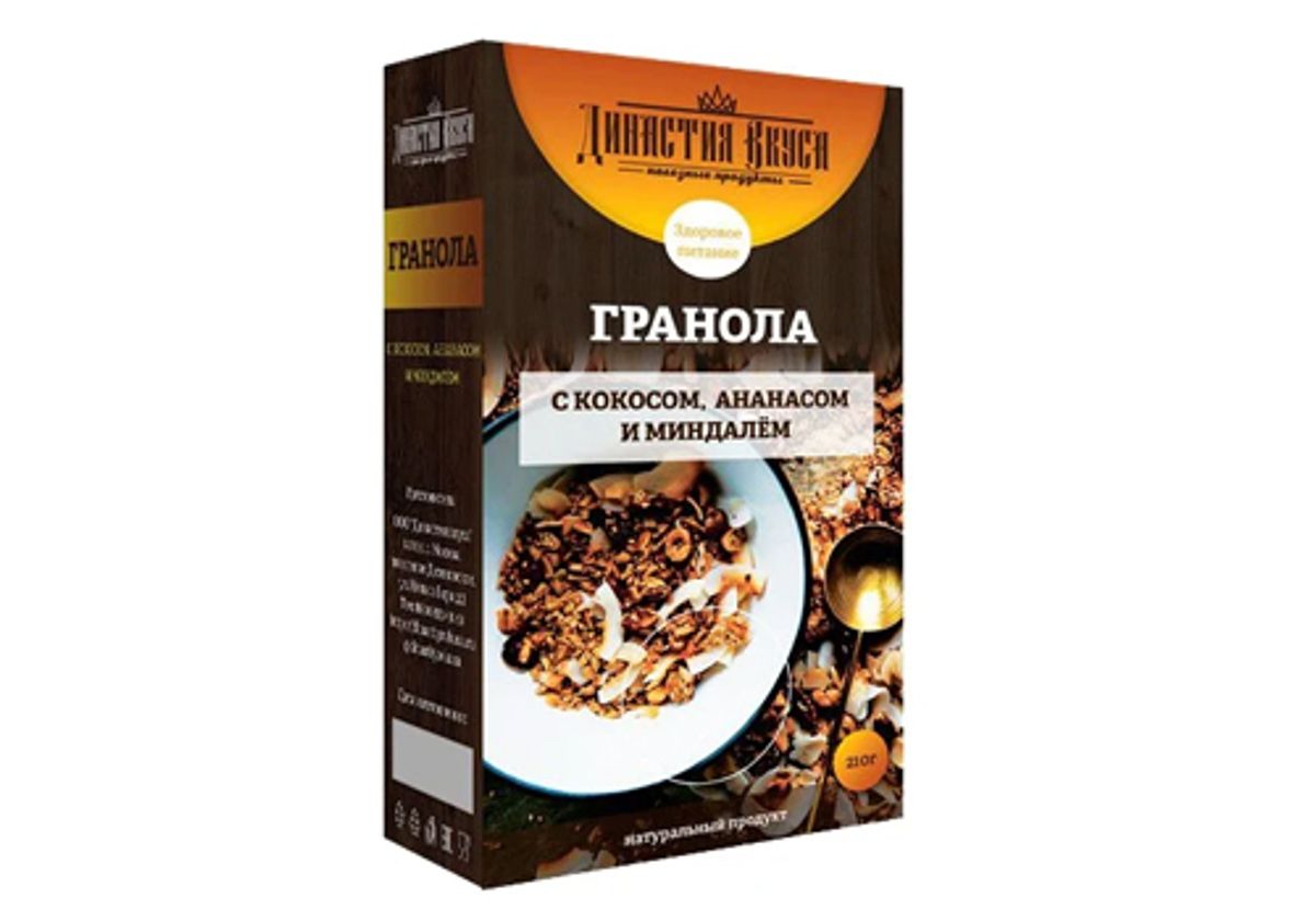 Гранола с кокосом, анансом и миндалем Династия Вкуса, 210г