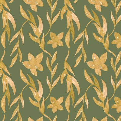 Желтый растительный узор на зеленом