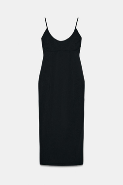 ZARA ПЛАТЬЕ МИДИ НА БРЕТЕЛЯХ, ЧЕРНЫЙ