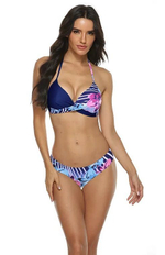 Синий раздельный купальник с принтом в виде орхидей (Размер: XL) (Цвет: разноцветный)