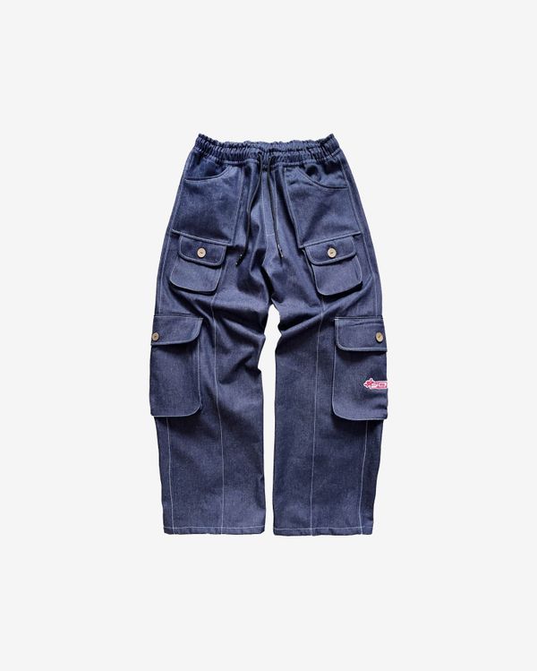 Джинсы Карго Плотные Широкие Темно-Синие - фото 1