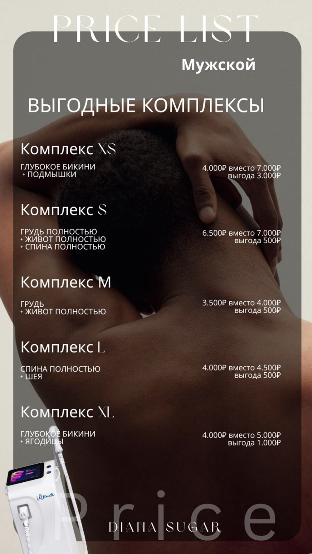 Лазерная эпиляция Мужской прайс