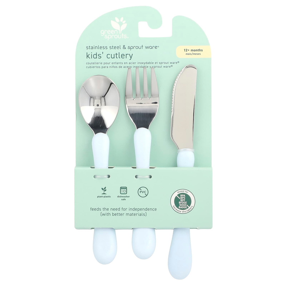Green Sprouts, Stainless Steel & Sprout Ware®, Kid's Cutlery, 12+ Months, Blue, 3 Pieces