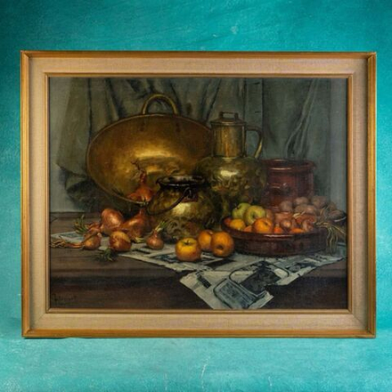 Винтажная картина «Натюрморт с медной посудой»
