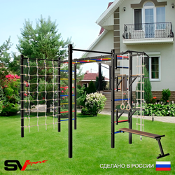 Уличная шведская стенка Sv Sport рукоход с комплектом турник прямой 2шт У5126 (Турник/Брусья/Стойка/Скамья/Канат/кольца/лестница/Сетка)