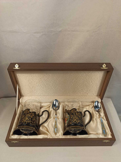 Чайный набор подстаканников (Ручная роспись Палех) №2