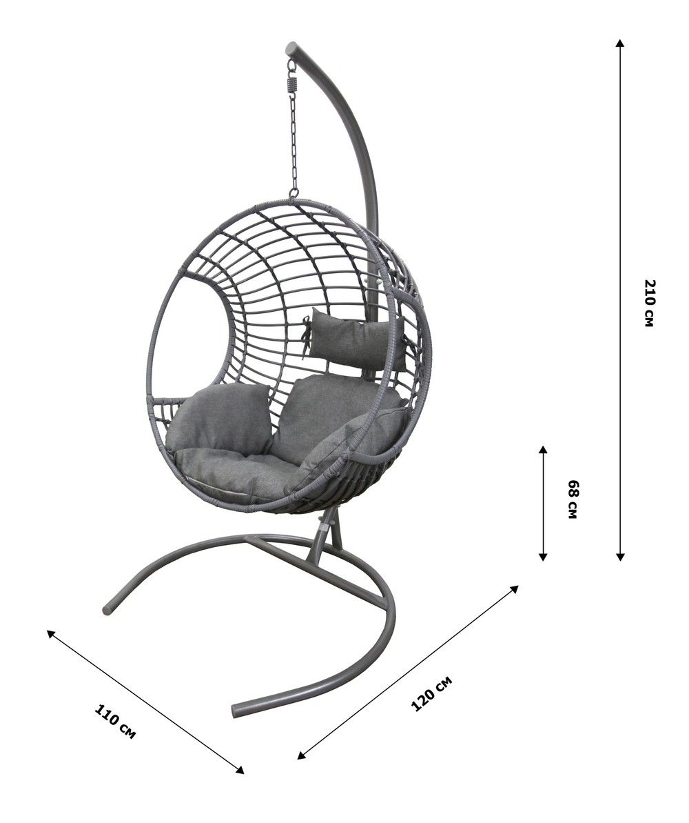 Кресло подвесное Милан арт.BG2345 (стойка+основание.серый.,корзн.серая.,подуш.серая св. 3уп. (Б))