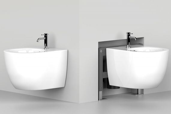 Комплект ABBER унитаз AC1100 белый с инсталляцией AC0105 и кнопкой AC0121 хром, биде AC1150 с инсталляцией AC0101P