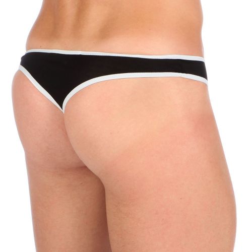 Мужские трусы стринги Van Baam черные с белой окантовкой