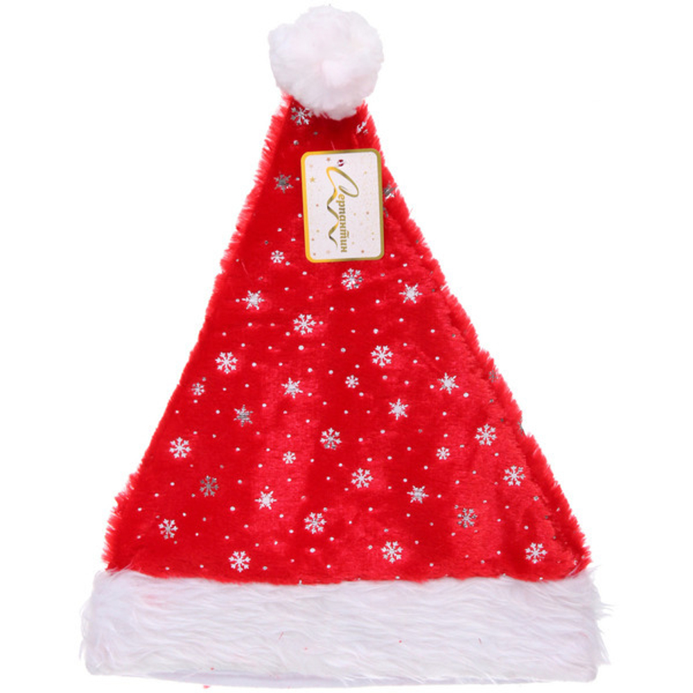 Колпак новогодний «Снежинки», красный