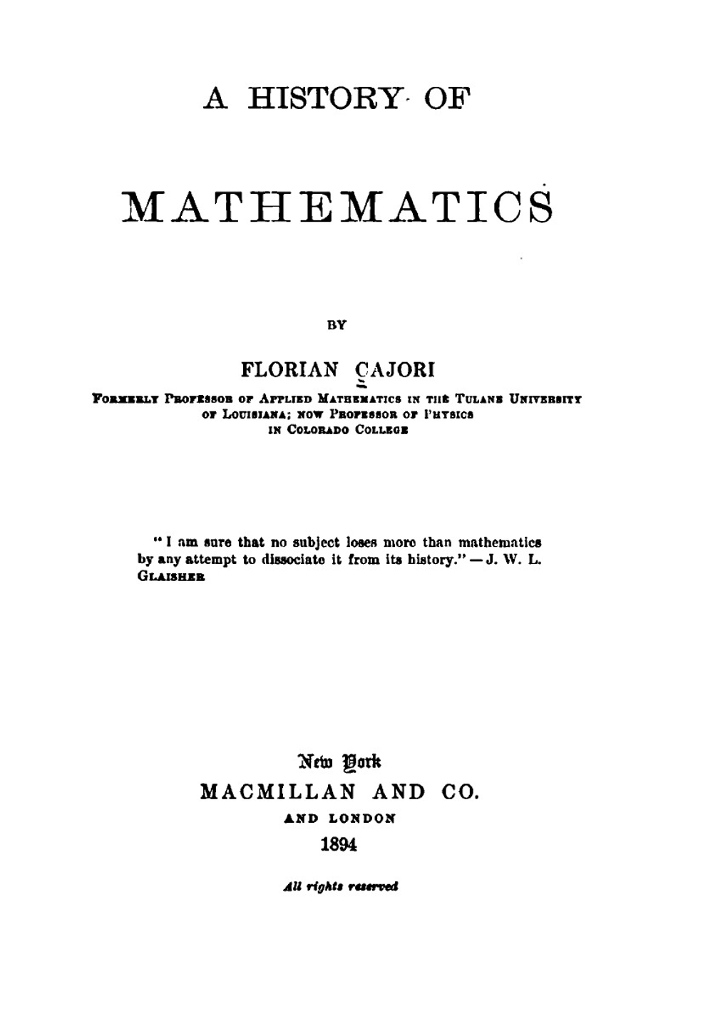 A history of mathematics | Cajori Florian