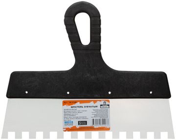 Шпатель зубчатый, 10х10 мм, нержавеющая сталь, пластиковая ручка, , 250 мм