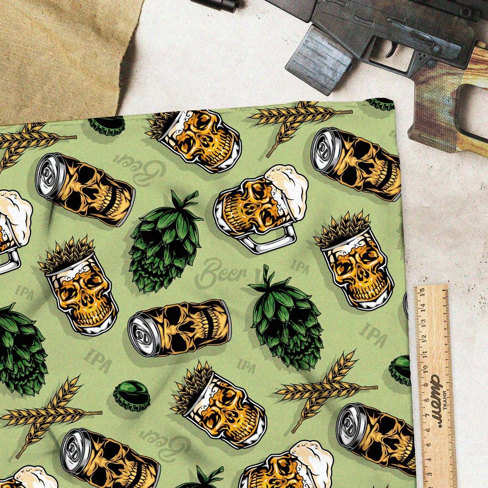 Ткань оксфорд 210 съедобные черепа на зелёном фоне