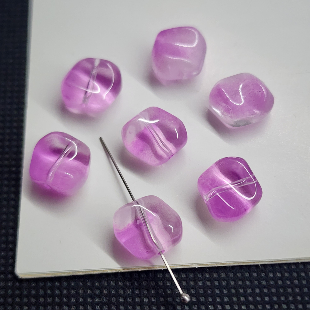 Бусина квадрат, волна, стеклянные, фуксия, сиреневый, 10мм, штучно