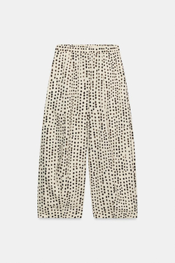 ZARA БРЮКИ В ПИЖАМНОМ СТИЛЕ В ГОРОШЕК — ZW COLLECTION, ЭКРЮ/ЧЕРНЫЙ
