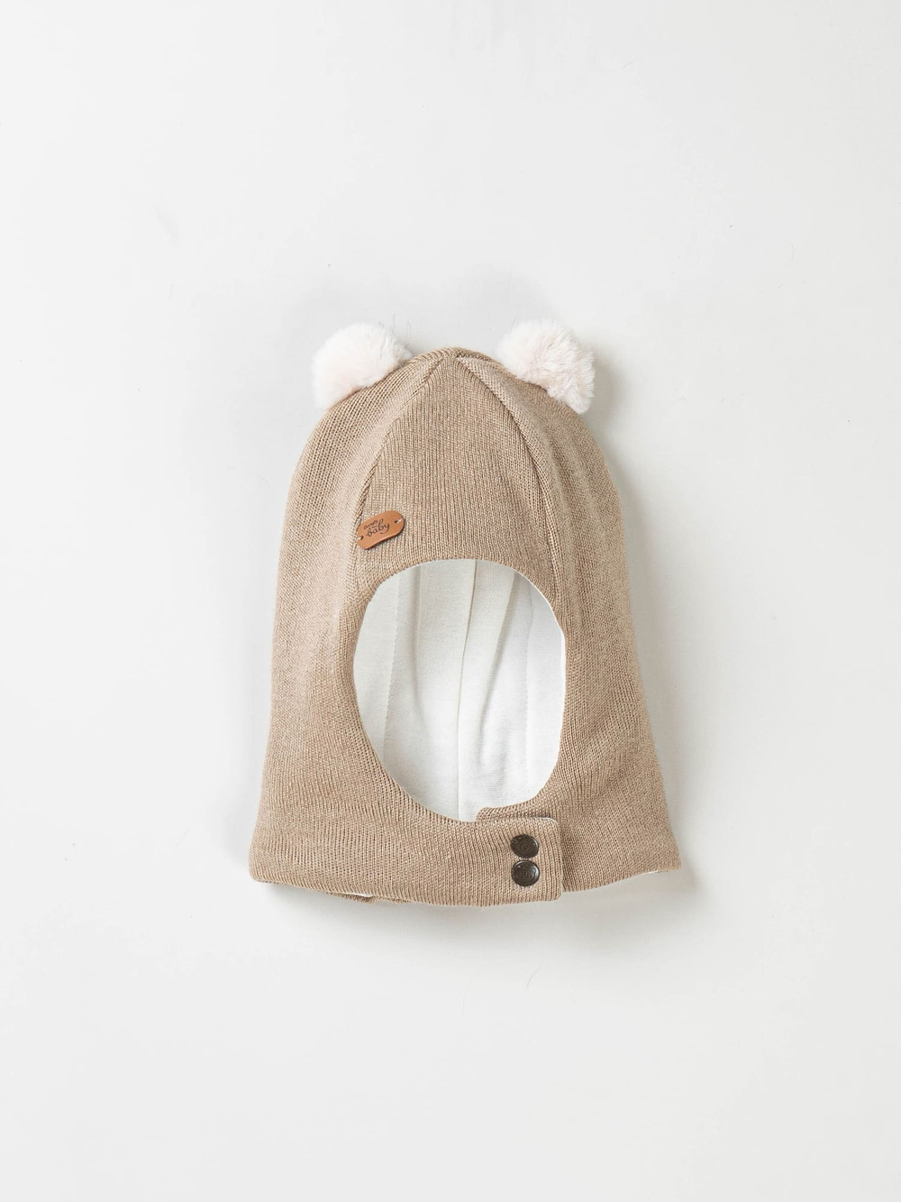 Шлем зимний из смесовой шерсти "Экрю" на кнопках