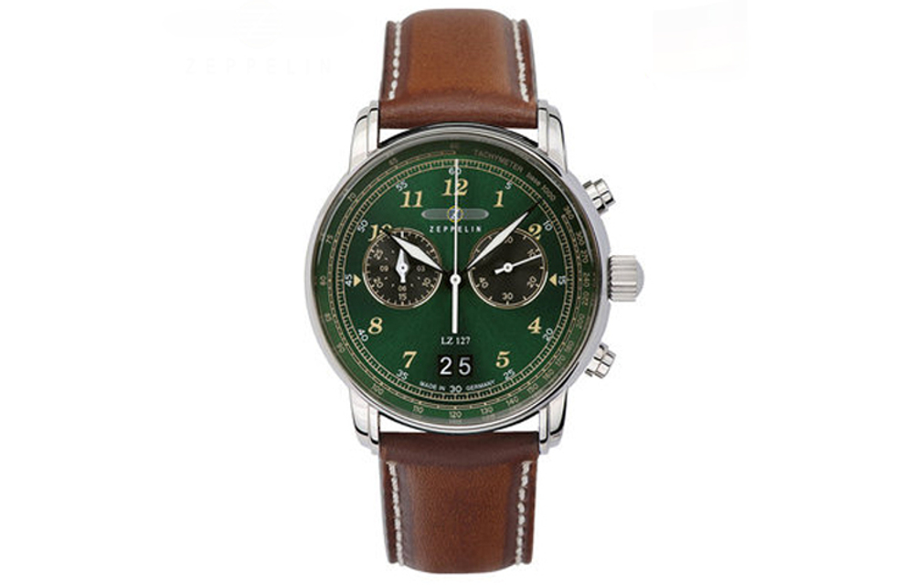 ZEPPELIN Quartz Movement Men"s Watches Watch Green Dial Stainless Steel Case Genuine Leather Strap