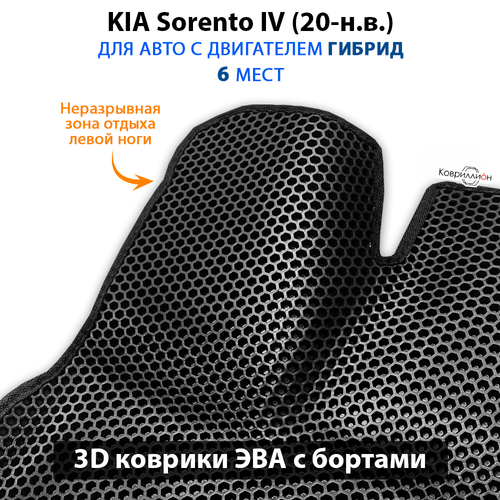 Автомобильные коврики ЭВА с бортами на 3 ряда для KIA Sorento IV (20-н.в.) гибрид, для 6-ти местного авто