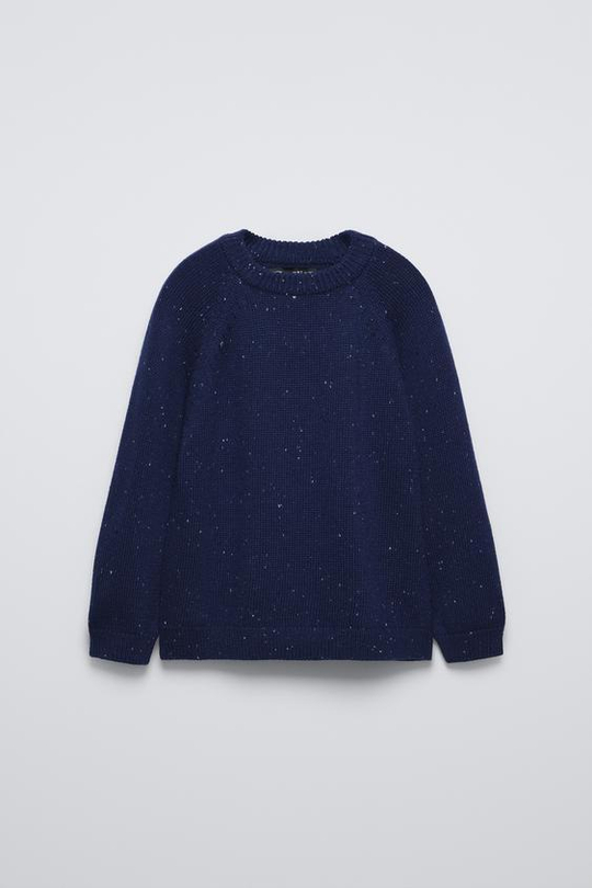 ZARA СВИТЕР ИЗ ДВУХЦВЕТНОЙ ПРЯЖИ, ЧЕРНИЛЬНО-СИНИЙ