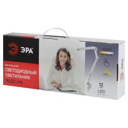 Настольный светильник ЭРА NLED-496-12W-W светодиодный на струбцине белый | Светодиодные настольные лампы