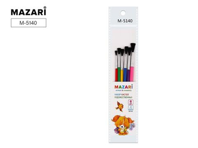 Набор кистей 6шт № 1,2,3,4,5,6 кругл,нейлон,ручка пластик, микс цв(Mazar