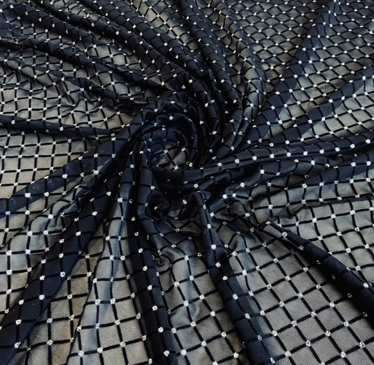 Сетка флок ромб, черный люрекс серый BCBG