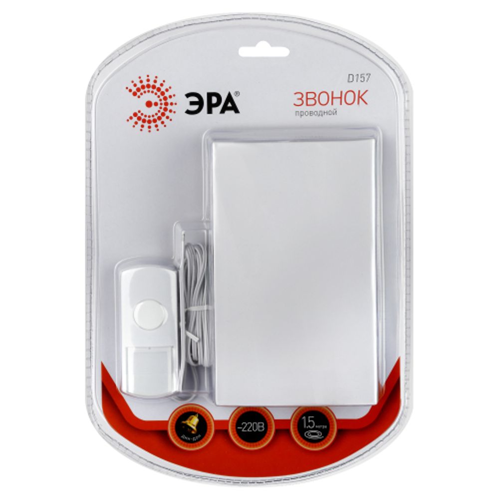 Звонок дверной ЭРА D157 проводной белый 1 мелодия