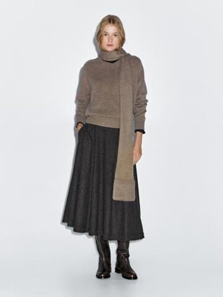 Massimo Dutti Расклешенная юбка миди в клетку виши, черный
