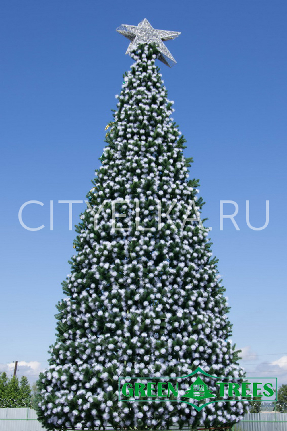 Сосна уличная искусственная "Уральская" каркасная зеленая с белыми кончиками