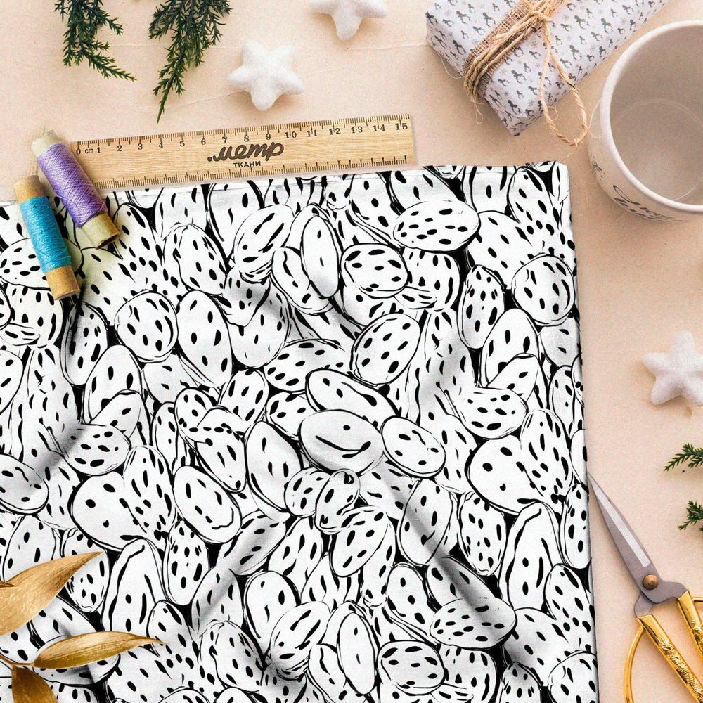 Ткань премиум атлас черно-белый марш