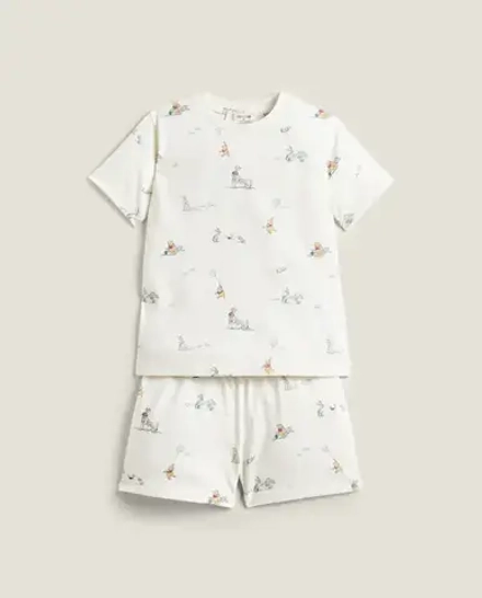 ZARA HOME ХЛОПКОВАЯ ПИЖАМА С РИСУНКОМ ВИННИ-ПУХА, БЕЛЫЙ