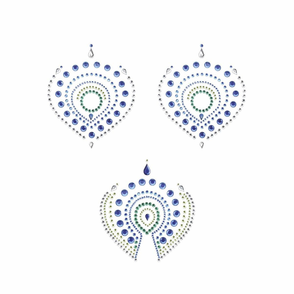 Сине-зеленые наклейки на грудь и зону бикини FLAMBOYANT (Цвет: синий с зеленым)