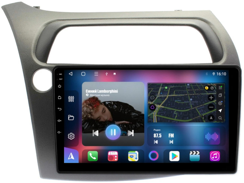 Магнитола для Honda Civic 8 хэтчбэк 2006-2011 левый руль - FarCar 3233M монитор 9" QLED на Android 13, 8 ядер (TS18), CarPlay, 4G SIM-слот