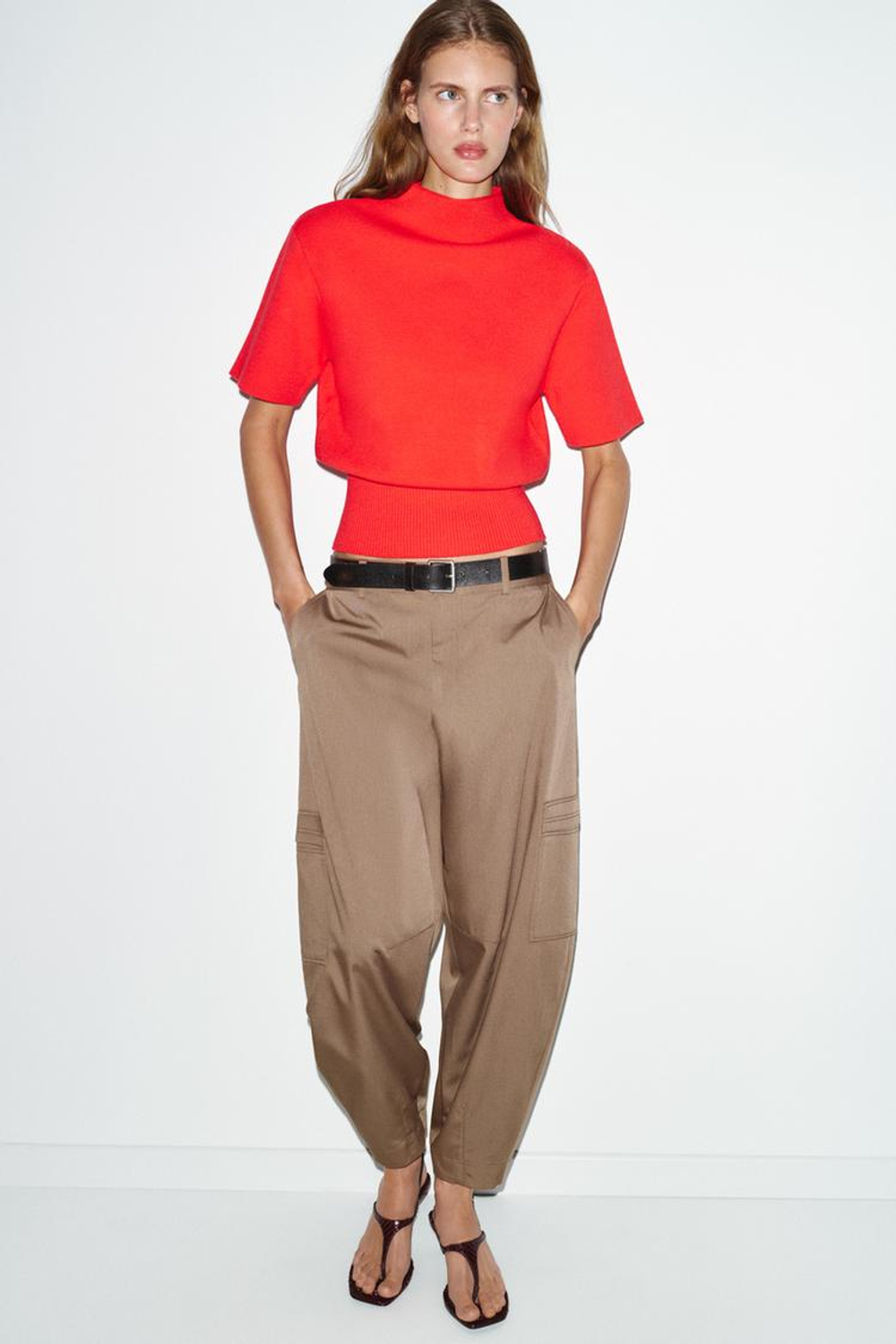 ZARA ТРИКОТАЖНЫЙ ТОП, КРАСНЫЙ