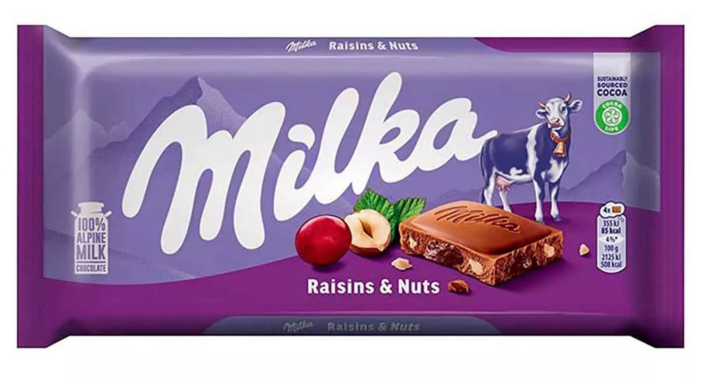 Шоколад Milka Милка Raisin&Nut с фундуком и изюмом 100г. (122руб./шт.) (22шт./кор.) (Европа) ООО ГЛОБАЛ