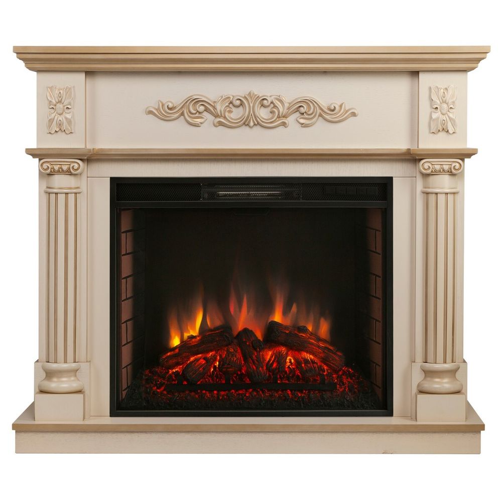 Электрокамин RealFlame Silvia 26 WT белый дуб с золотой патиной с очагом Epsilon 26 S IR