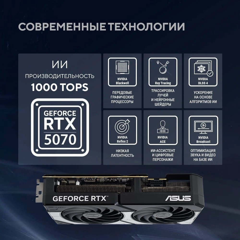 Видеокарта Asus RTX5070 DUAL OC 12Gb GDDR7 192bit (90YV0M17-M0NA00)