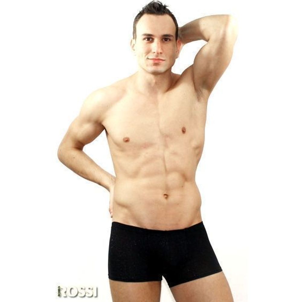 Мужские трусы боксеры черные с синими блестящими вкраплениями Romeo Rossi Polar Night Boxer RR00205