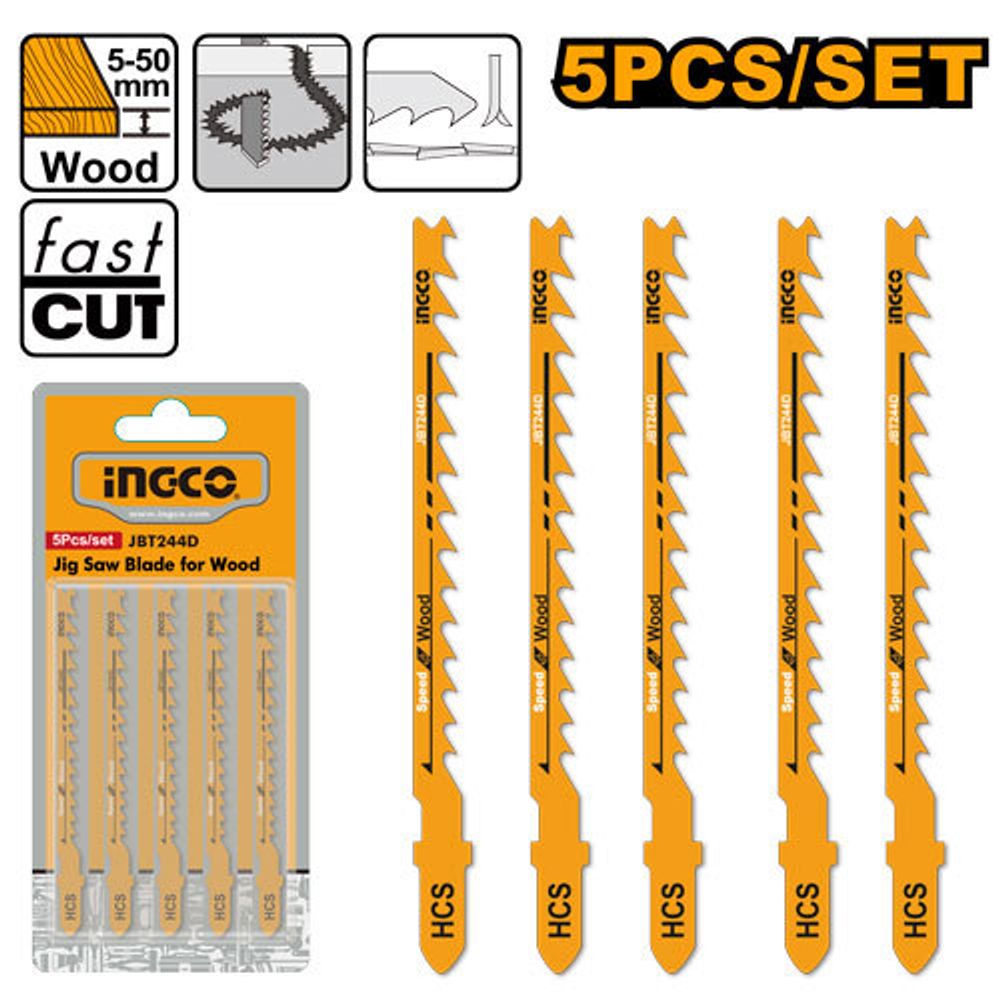 Полотно по дереву для электролобзика 5шт. 74мм-HCS-6TPI INGCO JBT244D