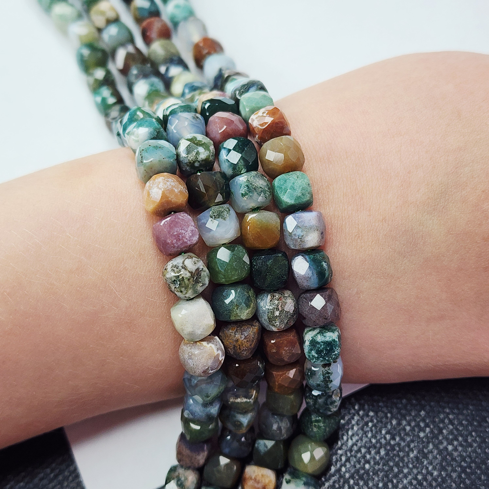 "Индийский агат", халцедон, бусины, куб, р-р 6-6.8мм, красивая огранка