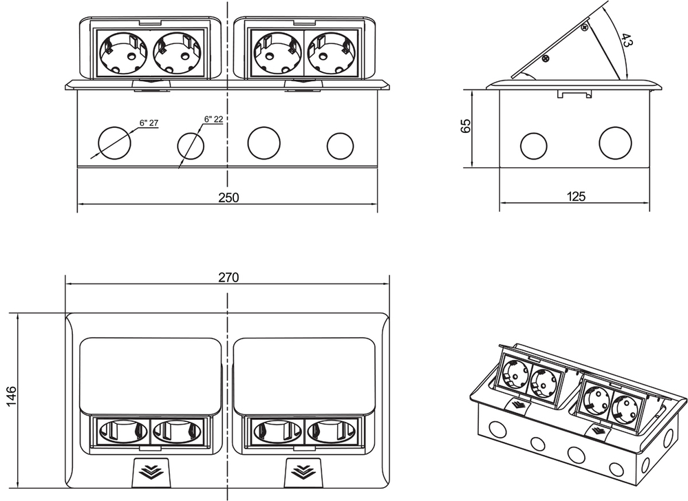 Выдвижной блок на 4+4 модуля,  алюминий