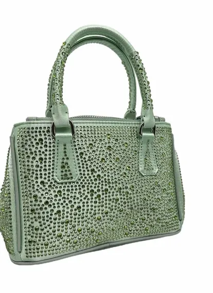 Мини-сумка-тоут Prada Galleria с кристаллами зеленый
