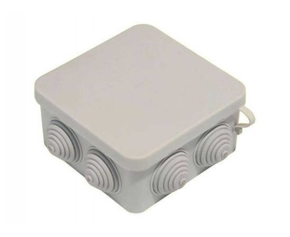 Коробка распределительная (GE41234) для открытой установки 100х100х50 мм 6 вводов серая IP55 с крышкой с саморезами атмосферостойкая