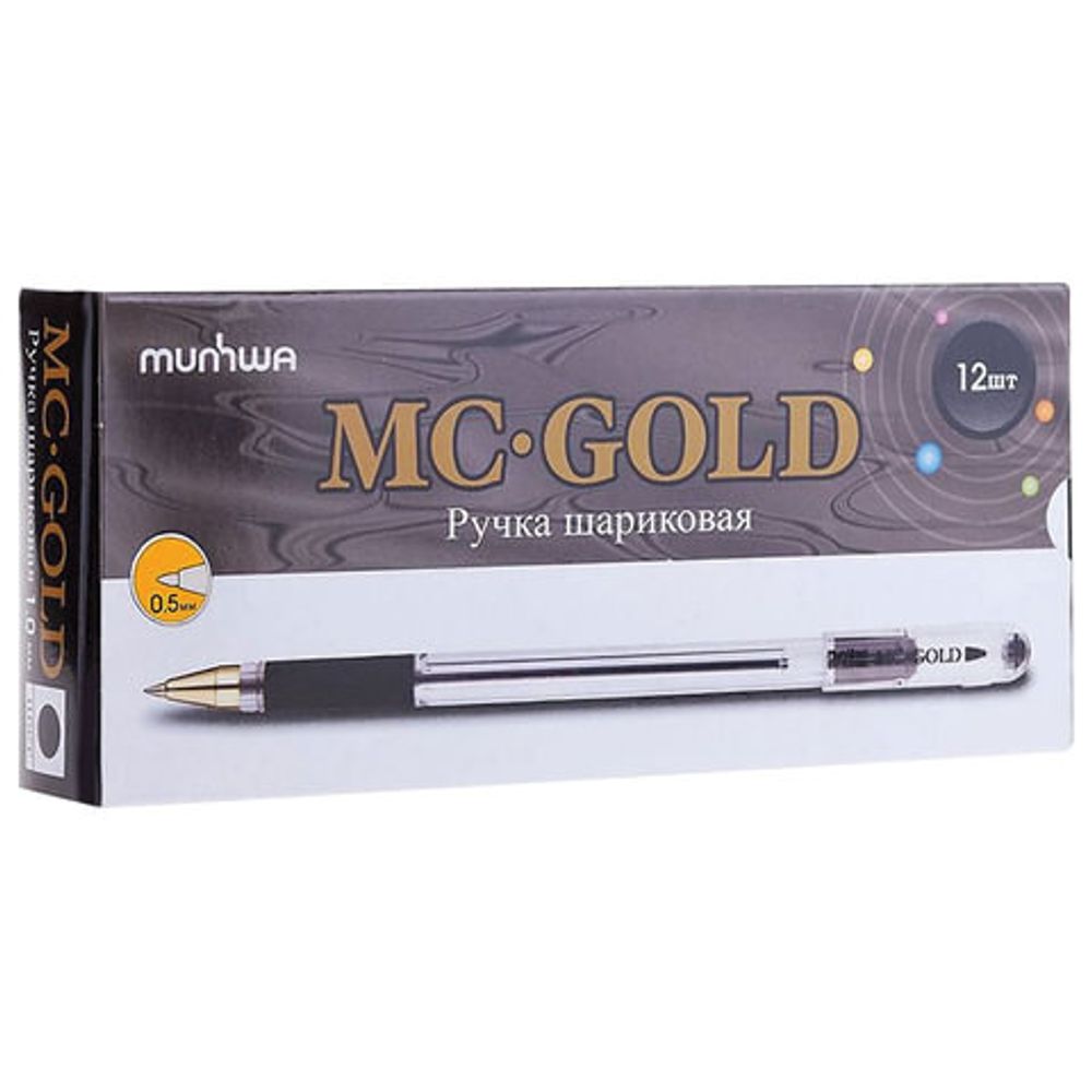 Ручка шариковая MunHwa "MC Gold" черная, 0,5мм, грип, штрих-код