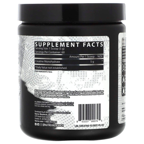 Nutrex Research, моногидрат креатина, без вкусовых добавок, 300 г (10,58 жидк. унции)