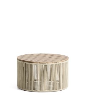 Уличчный столик Dandara из стали, веревки цвета экрю и массива акации Ø70 см