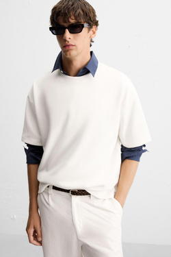 ZARA ТОЛСТОВКА С РЕЛЬЕФНЫМ ПРИНТОМ, БЕЛЫЙ