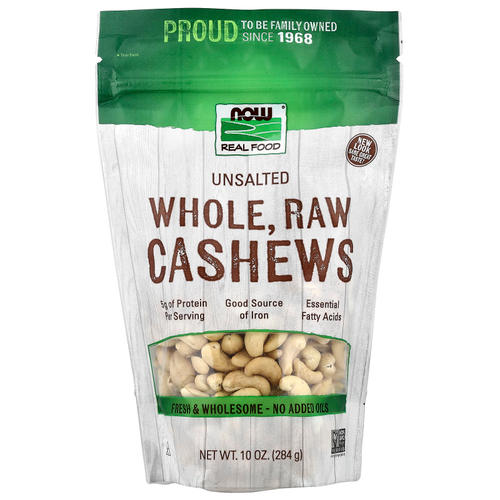 NOW Foods, Real Food, цельные необработанные кешью, несоленые, 284 г (10 унций)