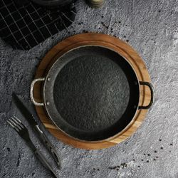 Сковорода для подачи 22 см h3,3 см круглая 2 ручки " " углерод. сталь ИНДУКЦИЯ P.L.